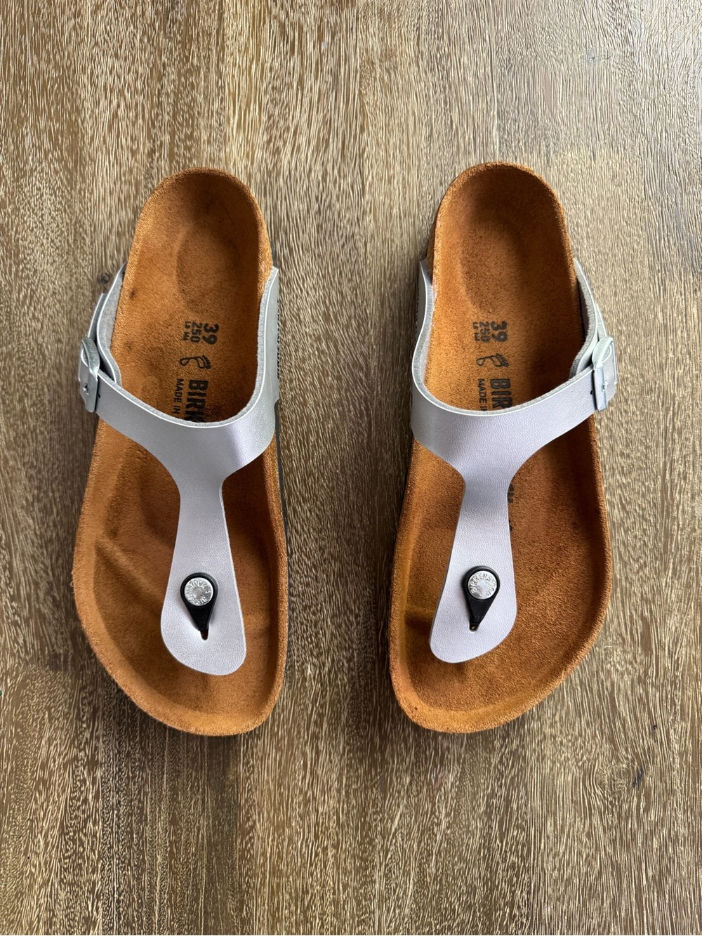 Birkenstock Gizeh Thong Sandals Silver Metallic EU 39 US 8-8.5 Comfort Slide - Picture 2 of 7